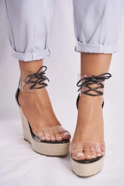 Outlet Sandałki Damskie Na Koturnie Czarne Beautiful Way Damskie Sandały Na Koturnie