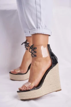 Outlet Sandałki Damskie Na Koturnie Czarne Beautiful Way Damskie Sandały Na Koturnie