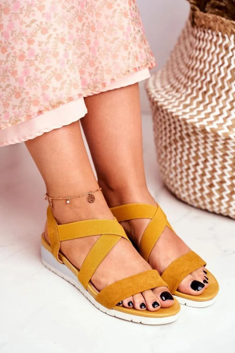 Outlet Boto Sandałki Damskie Na Koturnie Żółte Wsuwane Harper