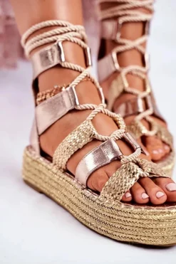 Best Sandałki Damskie Na Platformie Espadrylu Złote Eromica Damskie Sandały Na Obcasie