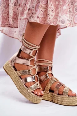 Best Sandałki Damskie Na Platformie Espadrylu Złote Eromica Damskie Sandały Na Obcasie