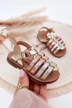 Outlet Sandałki Dziecięce Dziewczęce Z Eko Skóry Złote Mariana Dzieci Dziewczęce