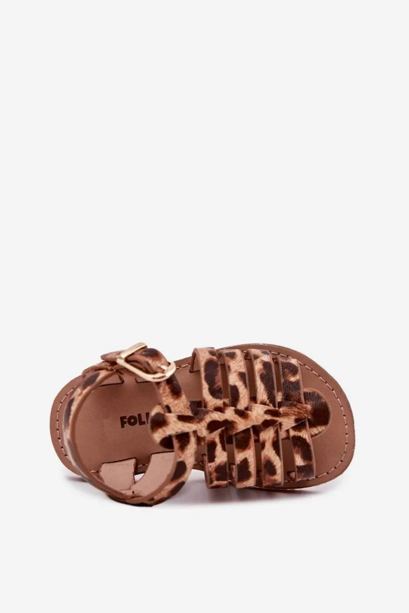 Best Boto Sandałki Dziecięce Dziewczęce Z Eko Skóry Panterka Mariana Brązowy
