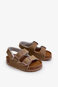 Hot Boto Sandałki Dziecięce Na Korkowej Platformie Zapinane Na Rzep Khaki Rorria Beżowy