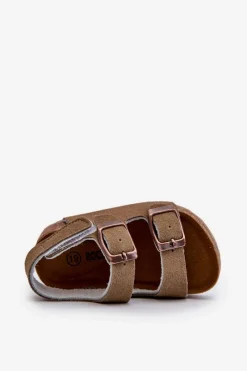 Hot Boto Sandałki Dziecięce Na Korkowej Platformie Zapinane Na Rzep Khaki Rorria Beżowy