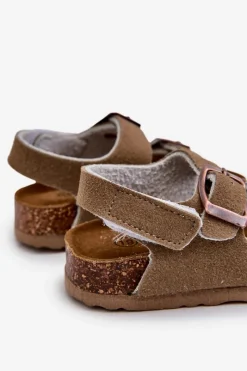Hot Boto Sandałki Dziecięce Na Korkowej Platformie Zapinane Na Rzep Khaki Rorria Beżowy