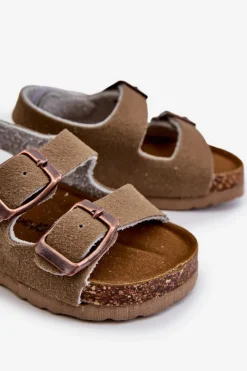 Hot Boto Sandałki Dziecięce Na Korkowej Platformie Zapinane Na Rzep Khaki Rorria Beżowy