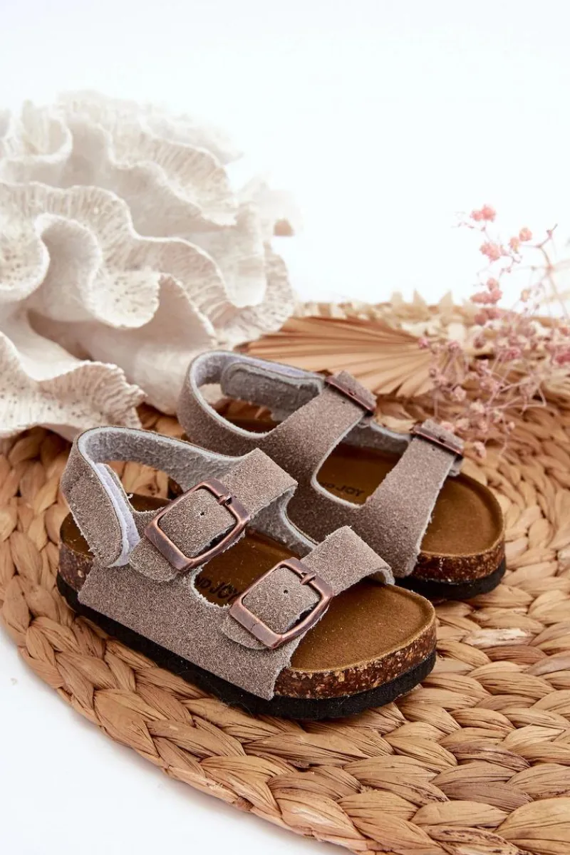 New Boto Sandałki Dziecięce Na Korkowej Platformie Zapinane Na Rzep Szare Rorria Szary