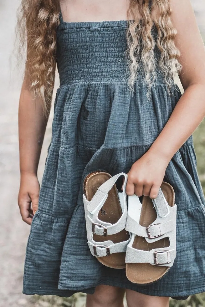 New Boto Sandałki Dziecięce Na Korkowej Platformie Zapinane Na Rzep Szare Rorria Szary