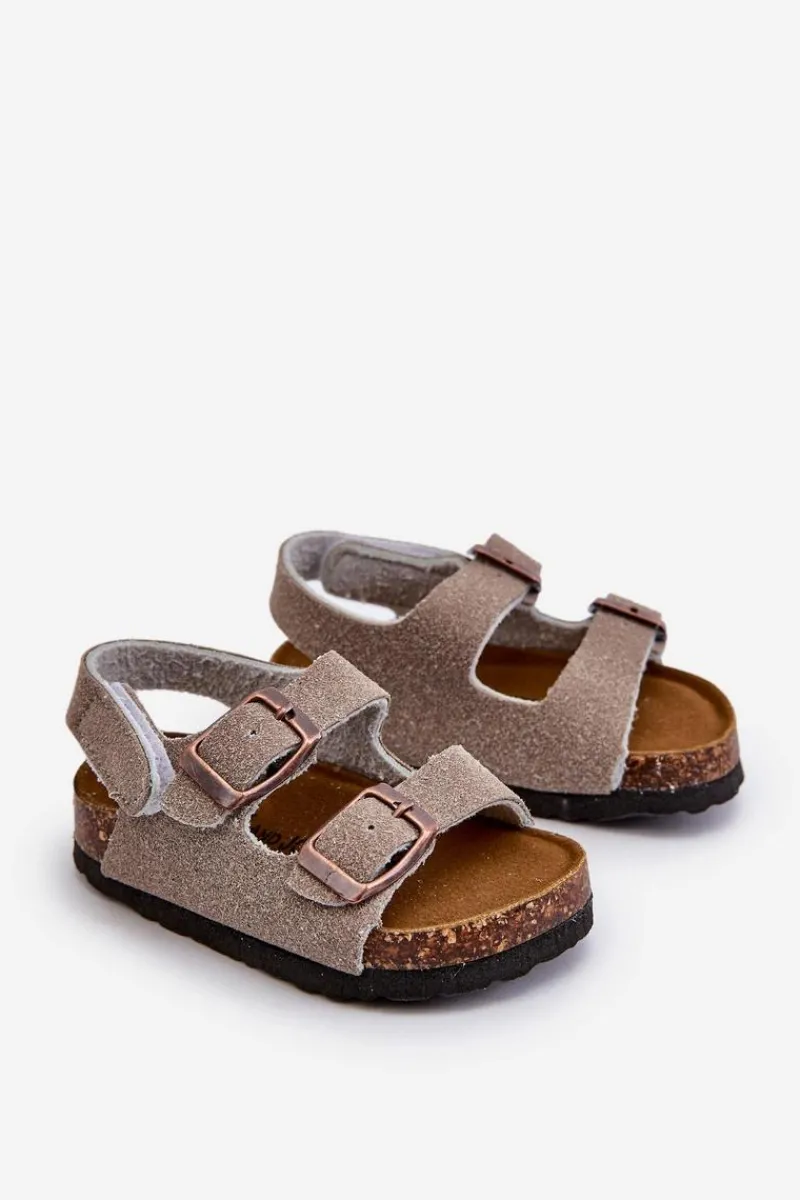 New Boto Sandałki Dziecięce Na Korkowej Platformie Zapinane Na Rzep Szare Rorria Szary