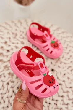 Discount Sandałki Dziecięce Na Rzep Owoce 83615 Summer XIV Różowo-Czerwone Dzieci Chłopięce|Dziewczęce