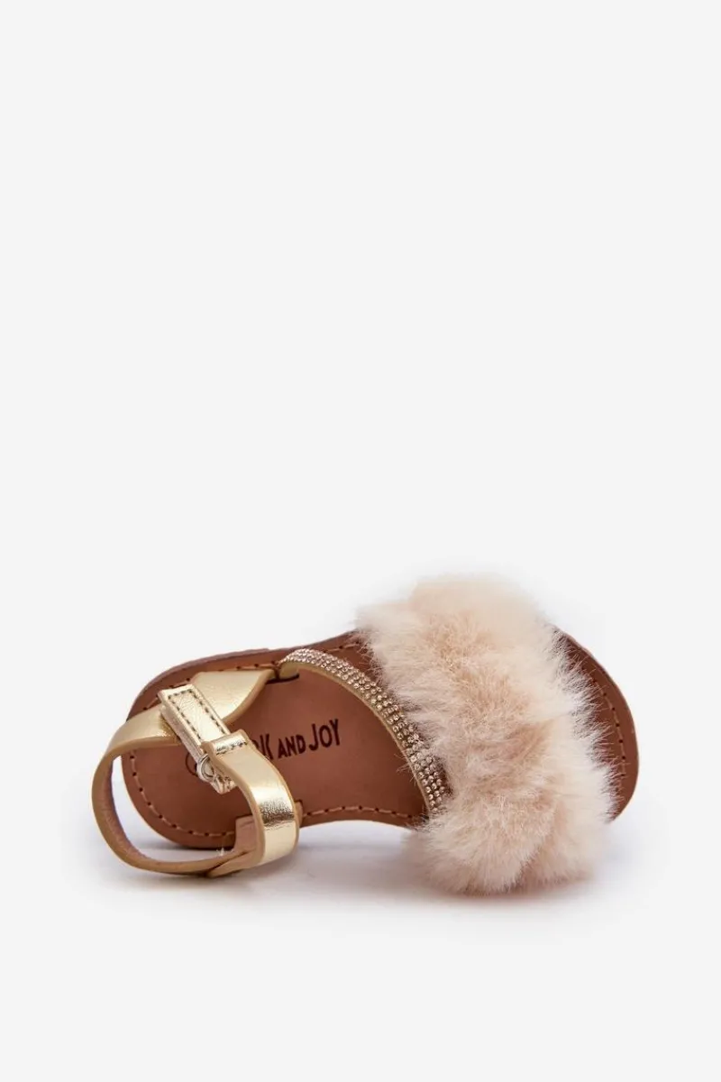 Dziewczęce>Boto Sandałki Dziecięce Na Rzep Z Futerkiem Złote Rosavere Złoty