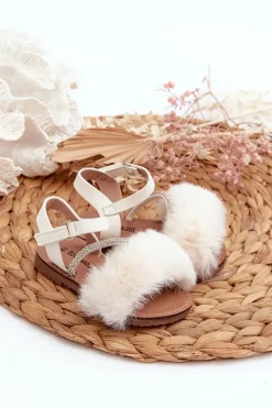 Boto Sandałki Dziecięce Na Rzep Z Futerkiem Białe Rosavere Biały
