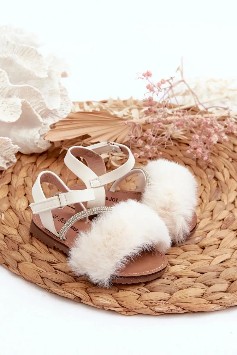 Boto Sandałki Dziecięce Na Rzep Z Futerkiem Białe Rosavere Biały