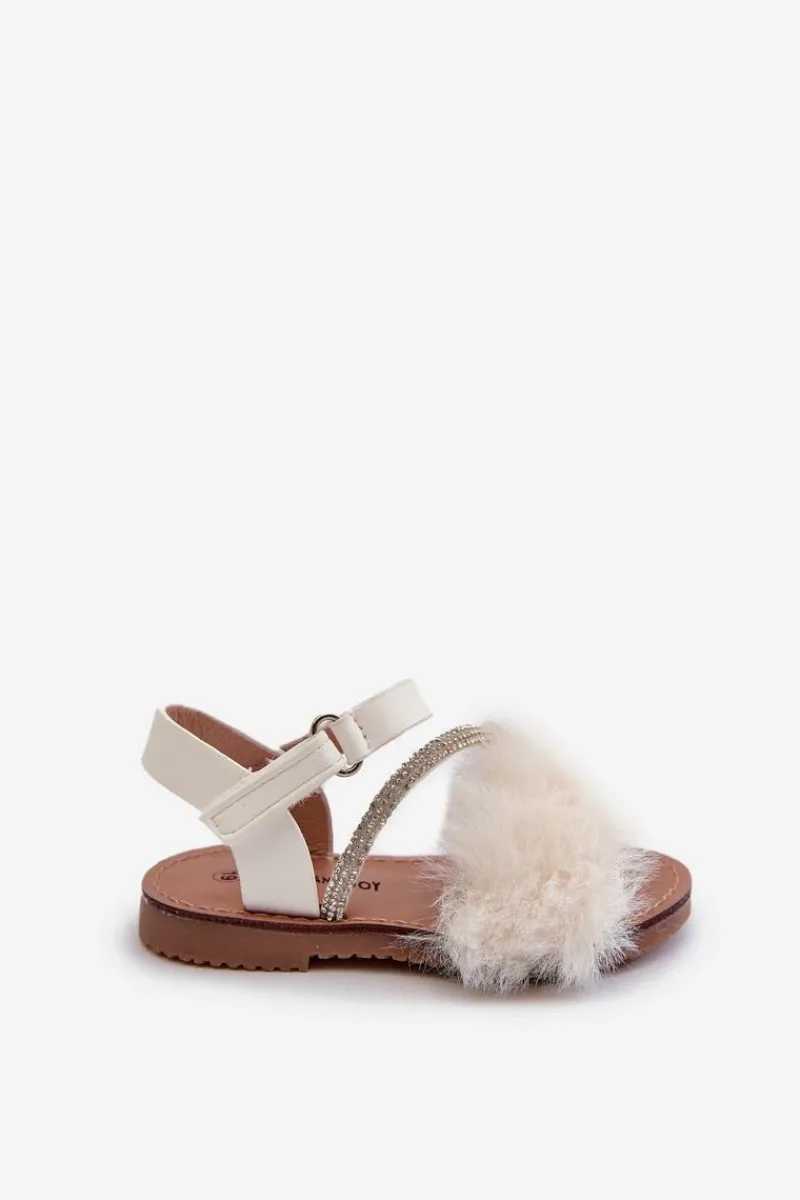 Boto Sandałki Dziecięce Na Rzep Z Futerkiem Białe Rosavere Biały