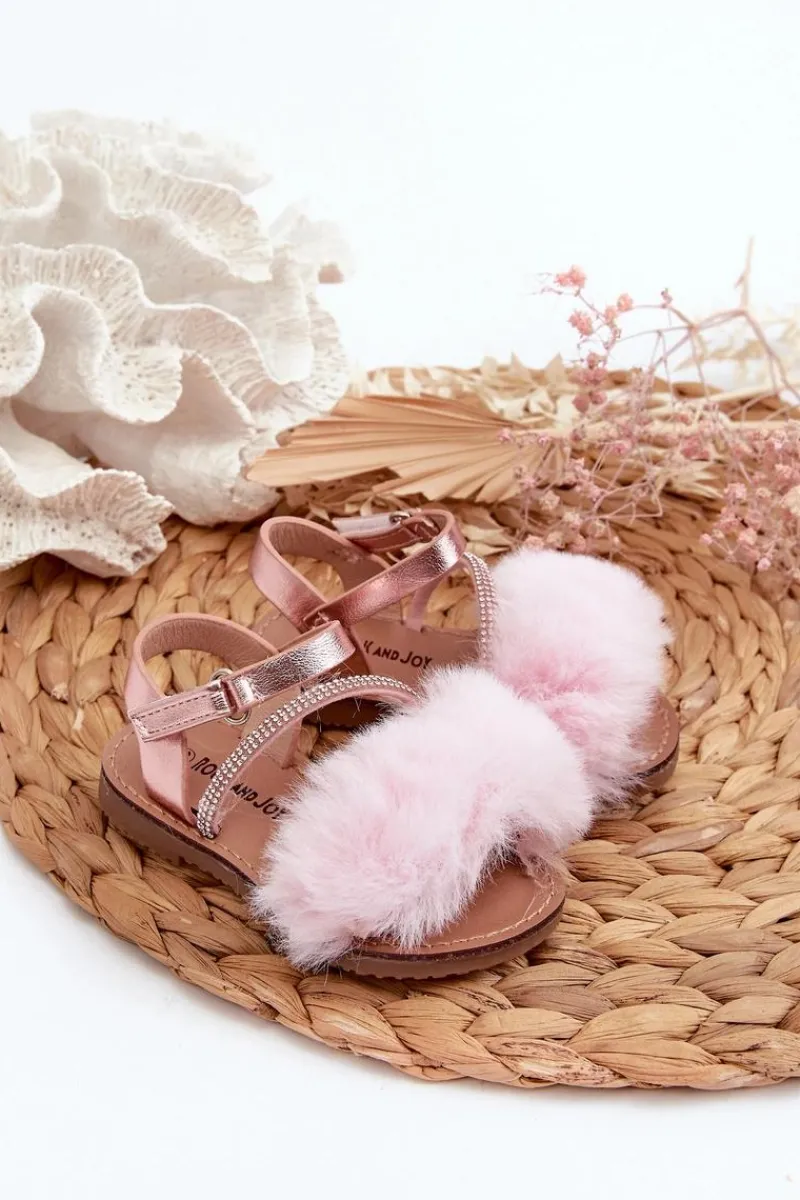 Best Sandałki Dziecięce Na Rzep Z Futerkiem Różowe Rosavere Dzieci Dziewczęce