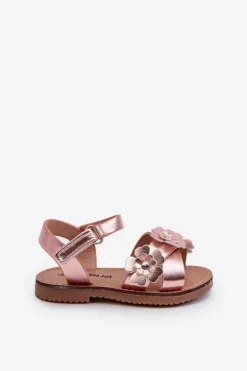 Clearance Boto Sandałki Dziecięce Ozdobione Kwiatkami Zapinane Na Rzep Różowe Fagossa Różowy