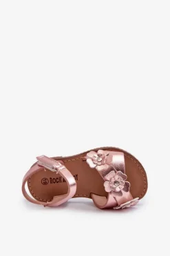 Clearance Boto Sandałki Dziecięce Ozdobione Kwiatkami Zapinane Na Rzep Różowe Fagossa Różowy