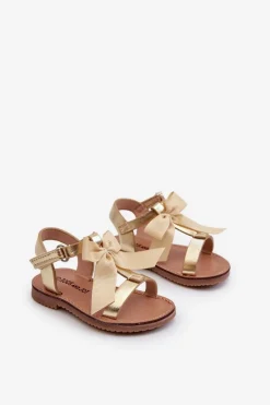 Hot Boto Sandałki Dziecięce Z Kokardką Na Rzep Złote Joratia Złoty