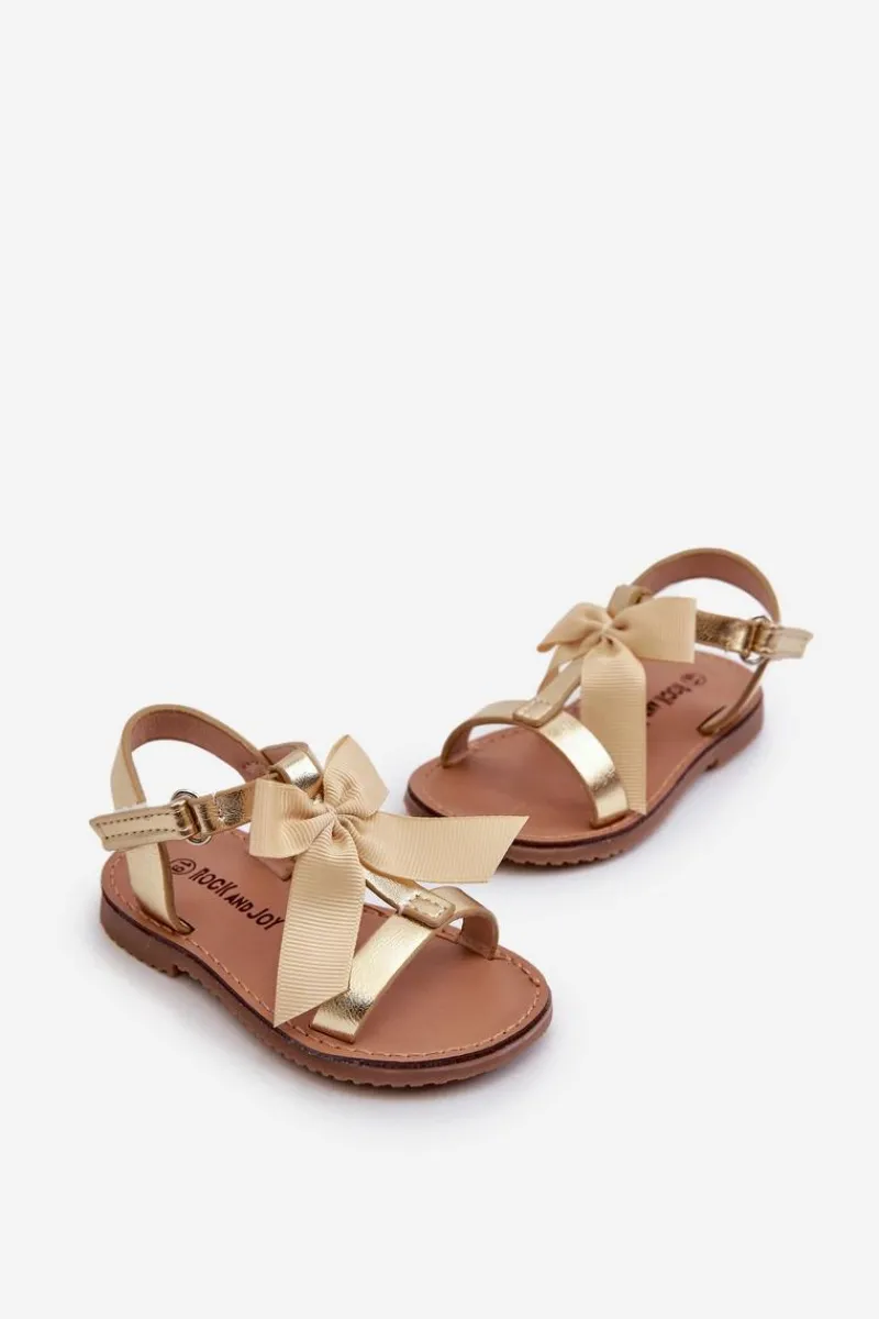 Hot Boto Sandałki Dziecięce Z Kokardką Na Rzep Złote Joratia Złoty