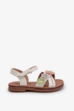Best Sandałki Dziecięce Zapinane Na Rzep Z Kwiatkami Białe Nestalee Dzieci Dziewczęce