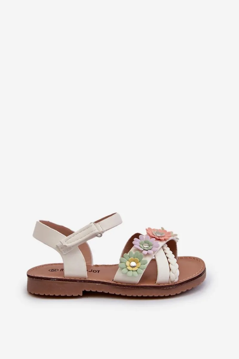 Best Sandałki Dziecięce Zapinane Na Rzep Z Kwiatkami Białe Nestalee Dzieci Dziewczęce