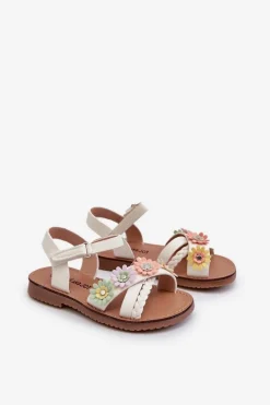 Best Sandałki Dziecięce Zapinane Na Rzep Z Kwiatkami Białe Nestalee Dzieci Dziewczęce