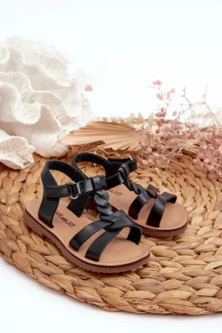 Outlet Sandałki Dziecięce Zapinane Na Rzep Czarne Sarniema Dzieci Dziewczęce