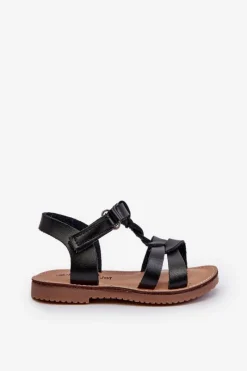 Outlet Sandałki Dziecięce Zapinane Na Rzep Czarne Sarniema Dzieci Dziewczęce