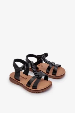 Outlet Sandałki Dziecięce Zapinane Na Rzep Czarne Sarniema Dzieci Dziewczęce