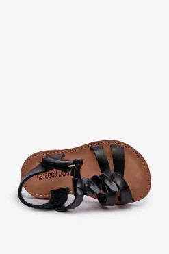 Outlet Sandałki Dziecięce Zapinane Na Rzep Czarne Sarniema Dzieci Dziewczęce