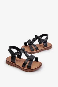 Outlet Sandałki Dziecięce Zapinane Na Rzep Czarne Sarniema Dzieci Dziewczęce