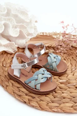 Clearance Sandałki Dziecięce Zapinane Na Rzep Z Przeplatającymi Się Paseczkami Niebieskie Dianttha Dzieci Dziewczęce