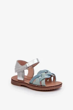 Clearance Sandałki Dziecięce Zapinane Na Rzep Z Przeplatającymi Się Paseczkami Niebieskie Dianttha Dzieci Dziewczęce