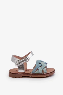 Clearance Sandałki Dziecięce Zapinane Na Rzep Z Przeplatającymi Się Paseczkami Niebieskie Dianttha Dzieci Dziewczęce