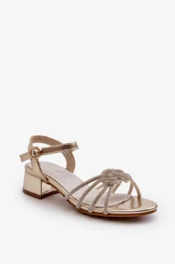 Dziewczęce>Evento Sandałki Dziewczęce Na Niskim Obcasie Z Cyrkoniami Złote Ollna