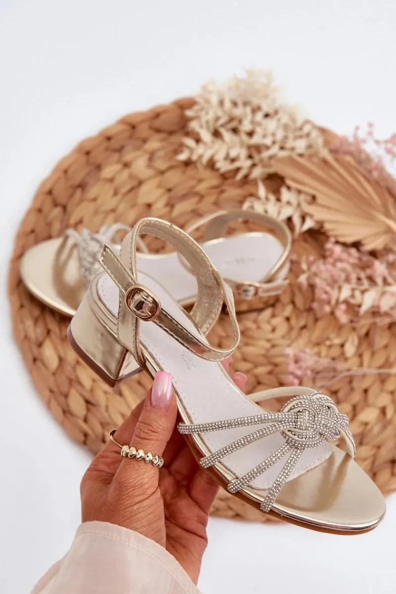 Dziewczęce>Evento Sandałki Dziewczęce Na Niskim Obcasie Z Cyrkoniami Złote Ollna