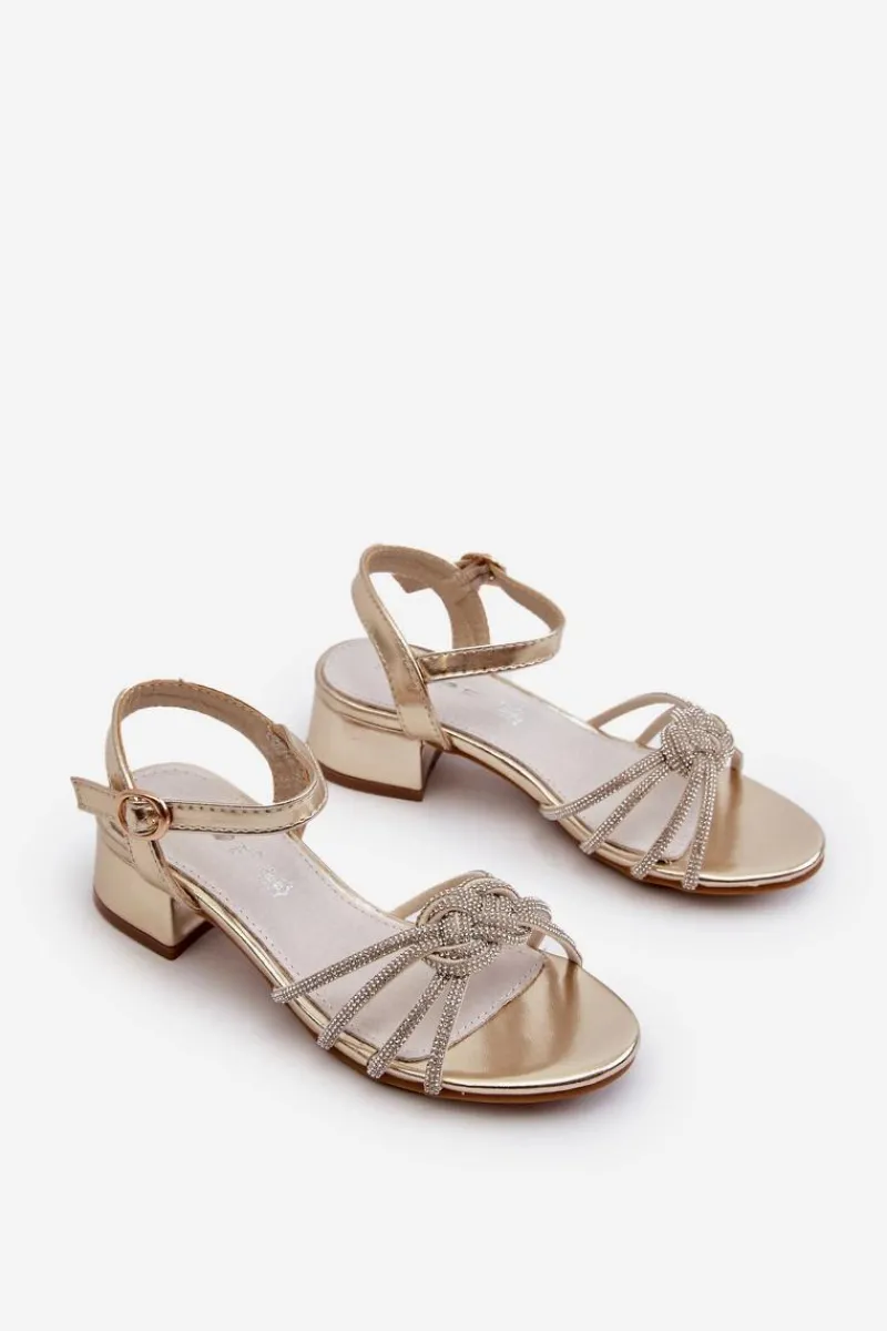 Dziewczęce>Evento Sandałki Dziewczęce Na Niskim Obcasie Z Cyrkoniami Złote Ollna