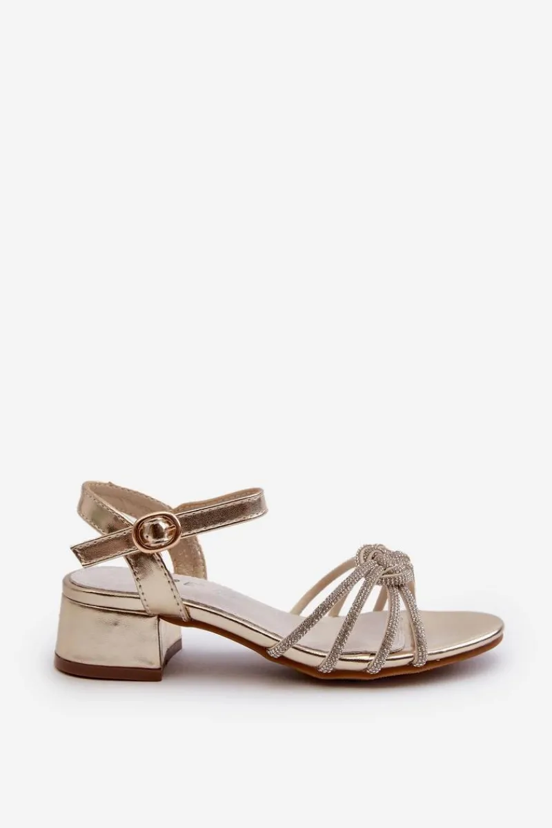 Dziewczęce>Evento Sandałki Dziewczęce Na Niskim Obcasie Z Cyrkoniami Złote Ollna
