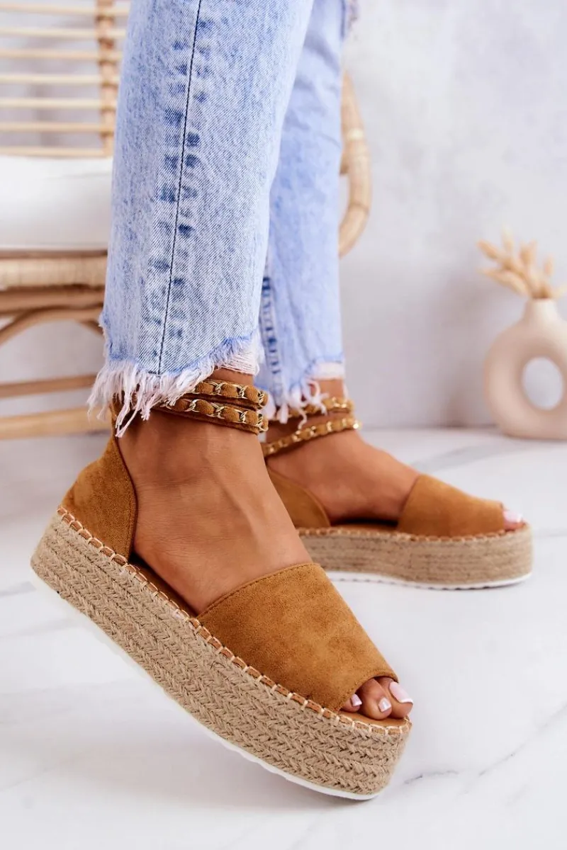 Online Sandałki Espadryle Na Platformie Camel Jeannie Damskie Sandały Na Koturnie|Czarne Espadryle