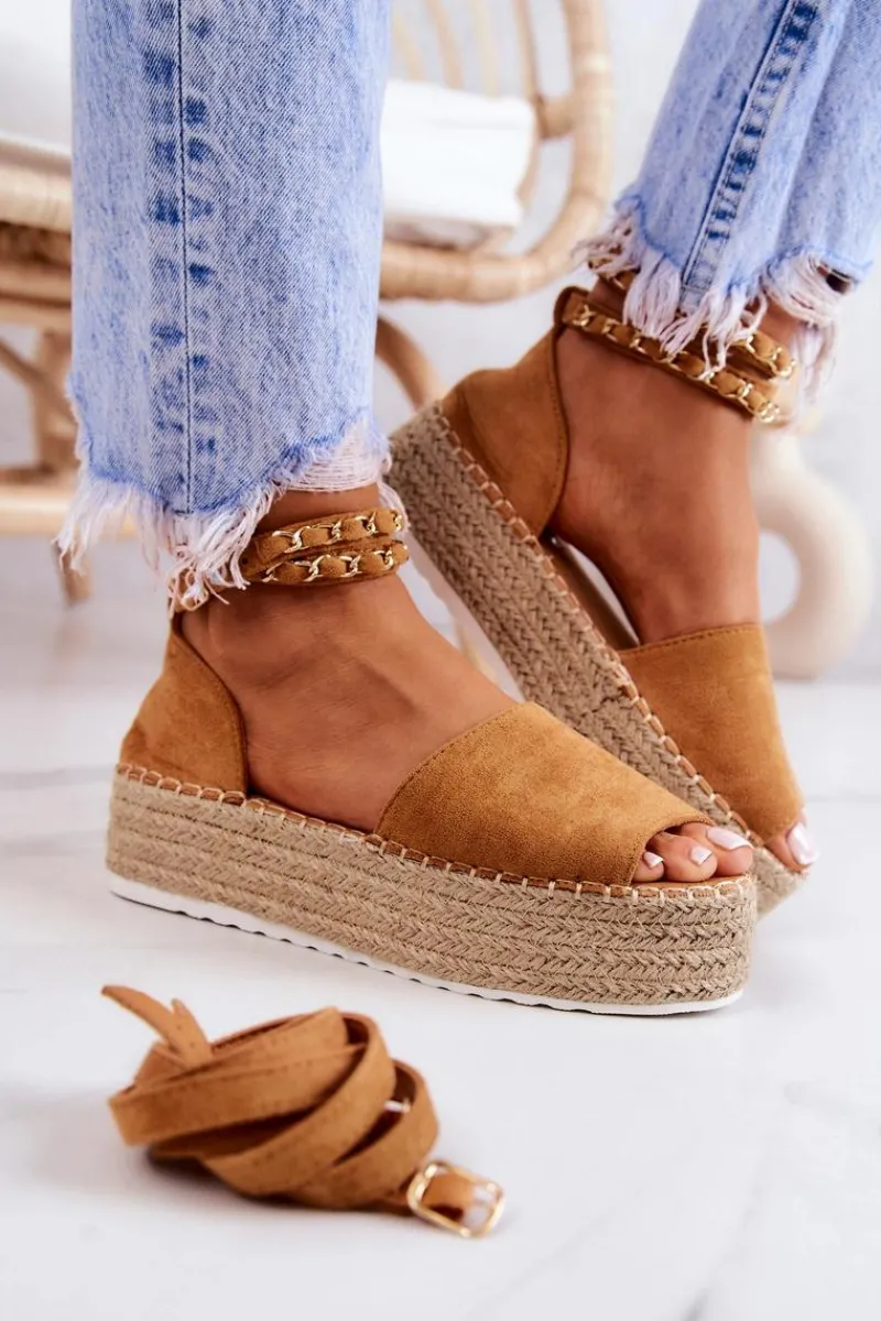 Online Sandałki Espadryle Na Platformie Camel Jeannie Damskie Sandały Na Koturnie|Czarne Espadryle