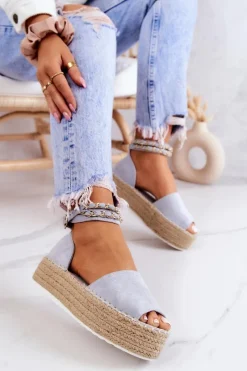 Outlet Boto Sandałki Espadryle Na Platformie Niebieskie Jeannie