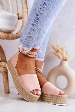 Best Boto Sandałki Espadryle Na Platformie Różowe Jeannie