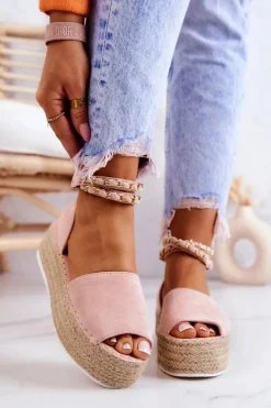 Best Boto Sandałki Espadryle Na Platformie Różowe Jeannie