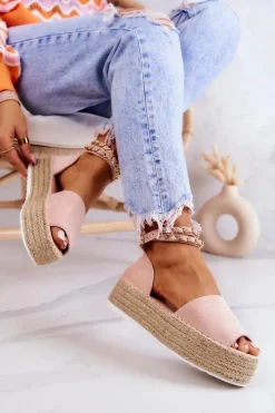 Best Boto Sandałki Espadryle Na Platformie Różowe Jeannie