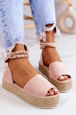 Best Boto Sandałki Espadryle Na Platformie Różowe Jeannie