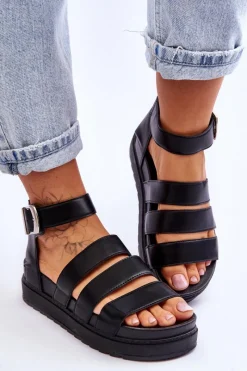 Sandały Płaskie>Boto Sandałki Na Masywnej Platformie Czarne Lisbona