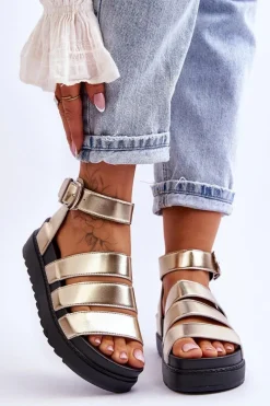 Sandały Płaskie>Boto Sandałki Na Masywnej Platformie Złote Lisbona