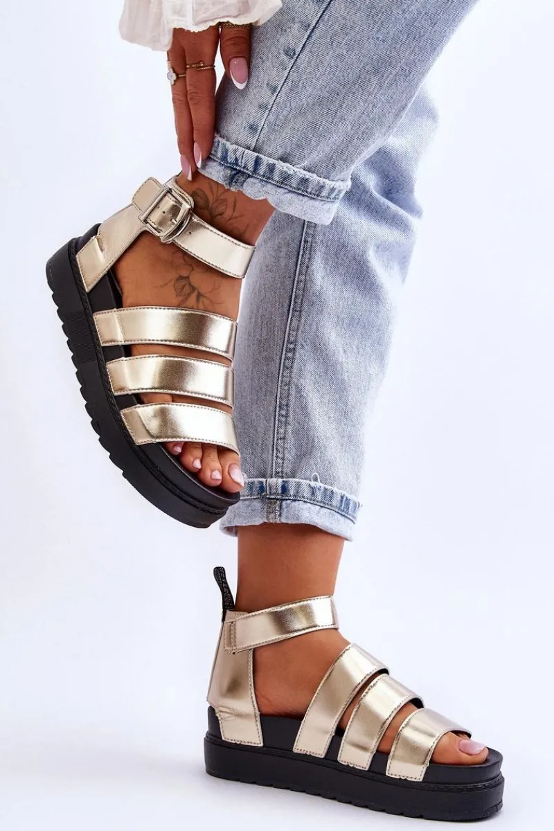 Sandały Płaskie>Boto Sandałki Na Masywnej Platformie Złote Lisbona