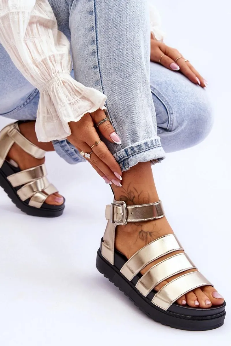 Sandały Płaskie>Boto Sandałki Na Masywnej Platformie Złote Lisbona